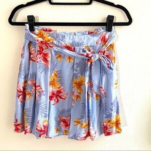 Forever 21 Floral Miniskirt Blue Orange Ruffle